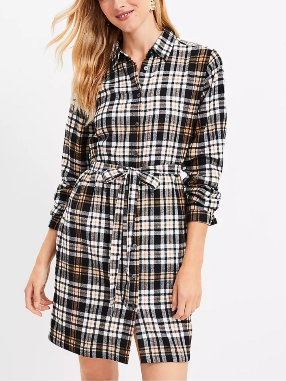NWT LOFT Plaid Belted Shirt Dress